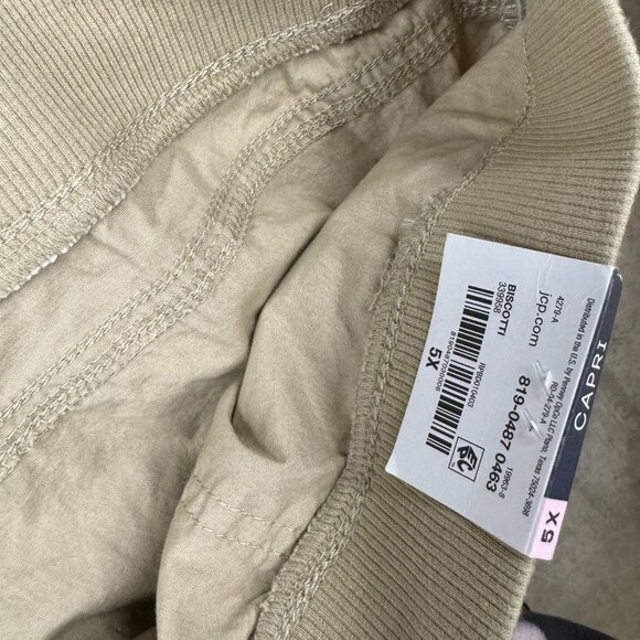 929. 5X - ST. JOHN'S BAY - Pull On Khaki Cargo Capri Pants Cotton NEW - Picture 7 of 9
